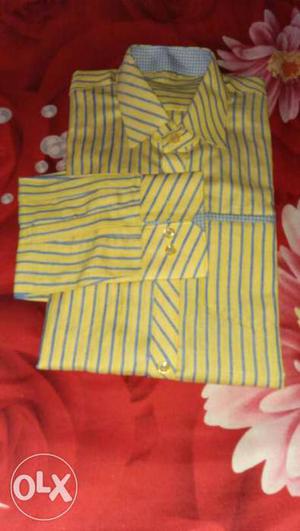 Yellow And Gray Pinstripe Dress Shirt