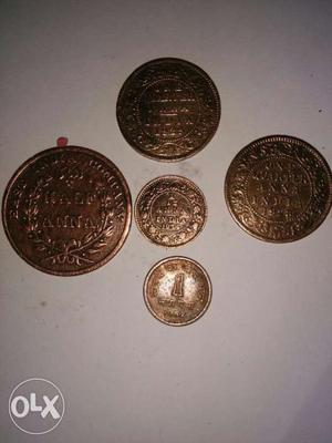 Old coins of india total 5 coins its was used in