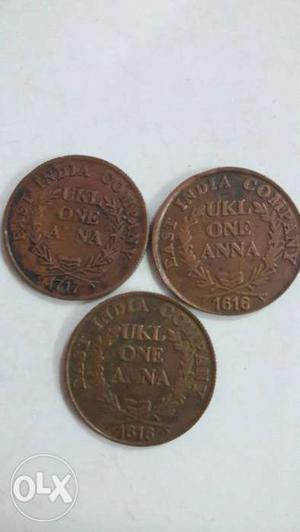 Three UKL One Anna Coins