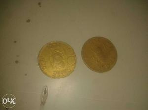 Two Nickel 20 Indian Paise Coins