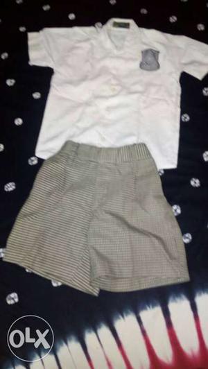Boy's White Polo Shirt And Gray Shorts Set