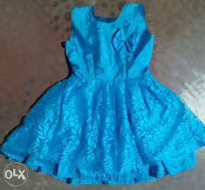 Girl's Blue Scoop-neck Sleeveless Dress