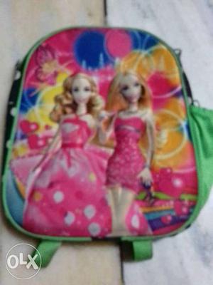 Girl'spink, Yellow, And Green Doll Print Backpack