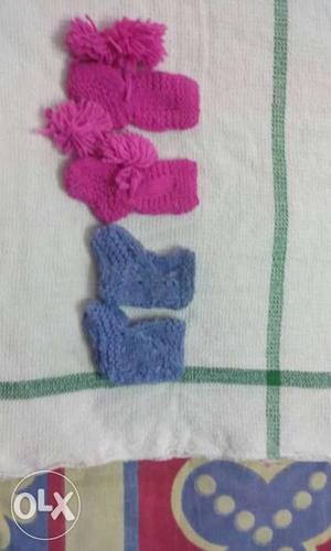 Hand made Two Blue And Pink Knitte baby's socks