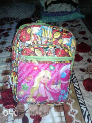Pink, Red, Blue And Yellow Backpack With Women's Cartoon