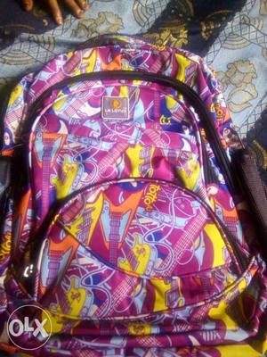 Purple And Yellow Guitar Print Backpack