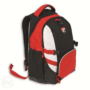 Red Ducati Corse backpack, not available in india.
