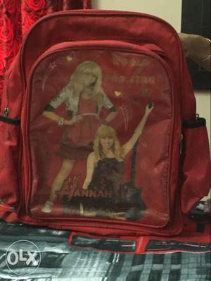 Red Hannah Montanna Print Backpack