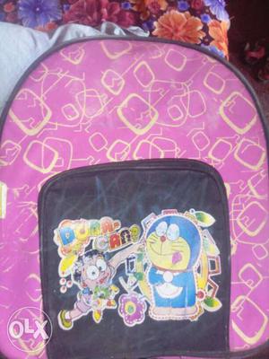 Toddler's Pink And Black Doraemon Print Backpack