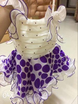 Toddler's Purple And White Spaghetti Strap Mini Dress