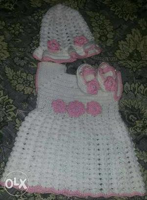 Toddler's White-and-pink Beanie And Dress