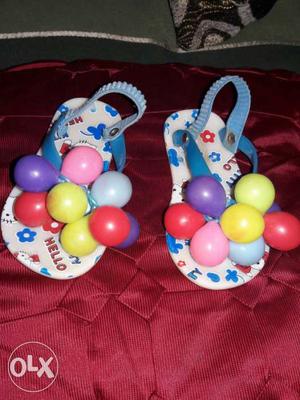 Toddler's White-pink-blue-red Floral Flipflops With Strap