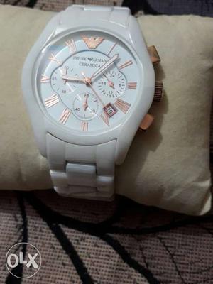 White Armani Ceramic Stone Chronograph Watch