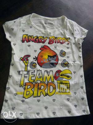 White, Orange, And Yellow Angry Birds Print Crew Neck