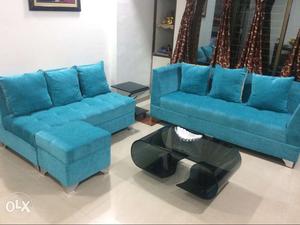 2-piece Two Tufted Blue Sofa Set
