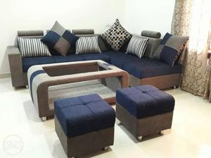 Blue And Brown Chaise Couch