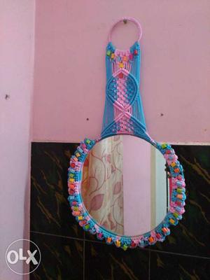 Blue And Pink Knitted Mirror