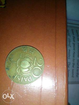 Bronze 20 Indian Paise Round Coin
