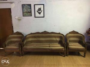 Brown Couch And Two Armchairs
