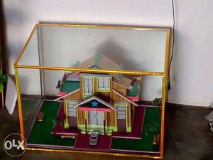 Brown, White, And Red Wooden House Miniature
