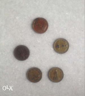 Five 1 paisa Coins