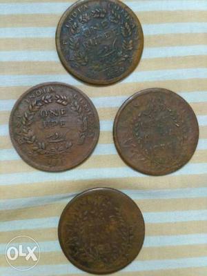 Four Round Copper Coins.year 250 years old