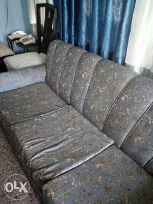 Gray And Beige Floral Print 8-seater sofa.Two big and two