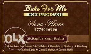 Healthy Home made cakes available. Home delivery