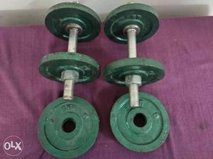 Pair Of Green And Silver Dumbbells