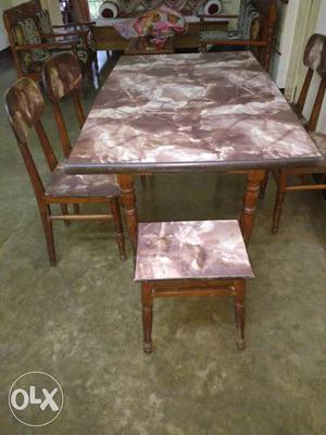 Rectangular Brown Wooden Dining Table With Chairs