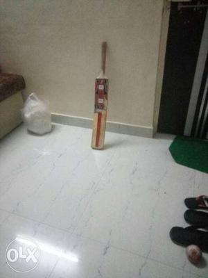 Red And Beige Wooden Cricket Bat