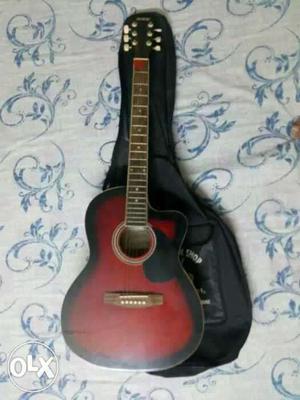 Red And Black Wooden Cutaway Acoustic Guitar With Gig Bag