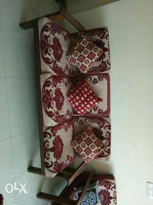 Red And White Damask Printed Couch