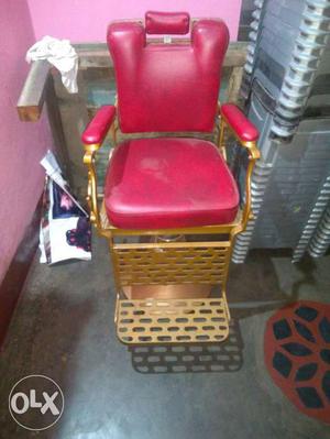 Red Leather Barber's Chair With Gold Steel Frame