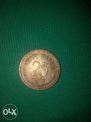 Round Gold 25 Indian Paise Coin