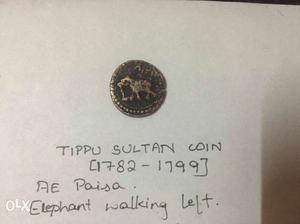 Tippu Sultan coin  copper coin elephant