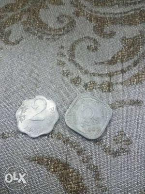 Two 2 And 5 Indian Paise Coins