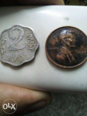 U.S. Penny And  Indian Paise Coin
