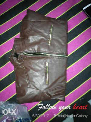 Brown Leather Full Zip Jacket