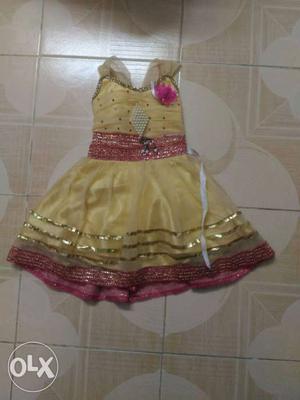 Children's Yellow And Pink Sleeveless Dress