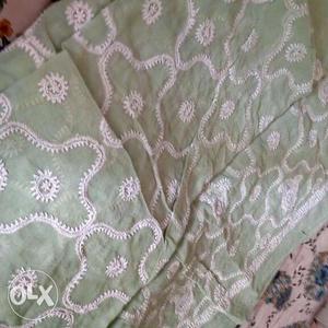 Cotton sari with all over chikankari work, pista