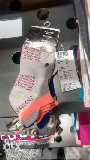 Gray-pink-and-orange Ankle Socks