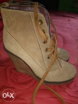 Grey Suede Wedge Boots