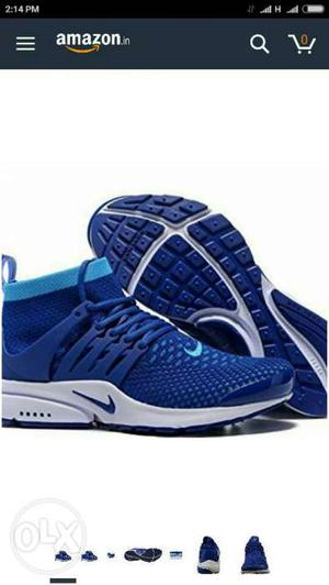 Pair Of Blue-and-white Nike Sneakers