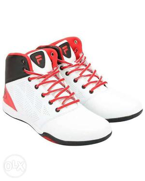 Pair Of White-red-and-black Fila High Top Sneakers