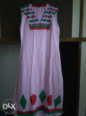 Pink, Green, And Red V-neck Sleeveless Dress