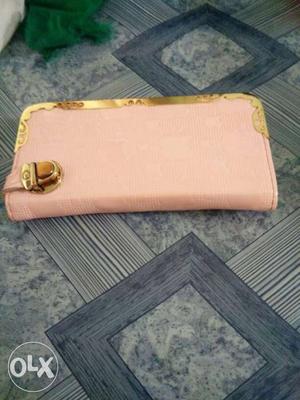 Pink Leather Snap Long Wallet