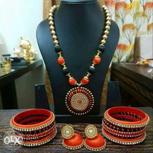 Thread bangles with ear rings and necklace combo