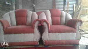 Two Red And White Armchairs