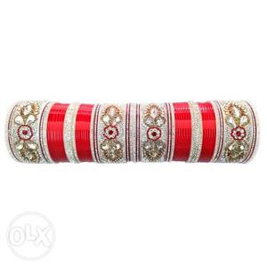 Two-red And Gray Rhinestone Cuff Bracelets